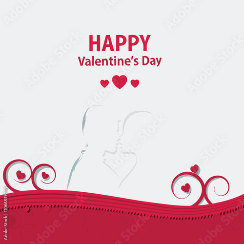 Happy Valentines Day illustration. Romantic silhouette of loving couple