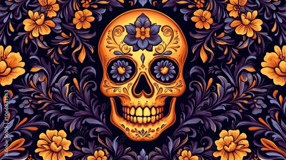 Radiant Sugar Skull in Vibrant Floral Design Radiant Sugar Skull in Vibrant Floral Design