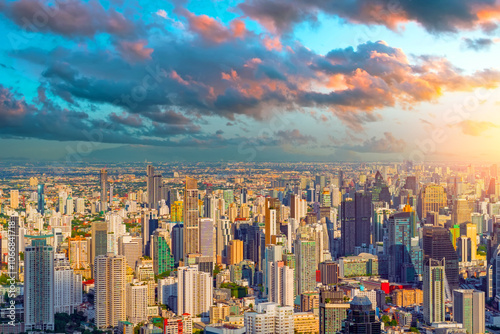 Bangkok cityscape skyline aerial top dawn sunset panoramic view Thailand, Bangkok photo