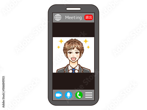 携帯電話でWEB会議する大人男性のイラスト2