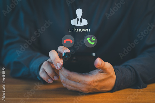 Fotografie Concept of scam, fraud with a phone from the scammer