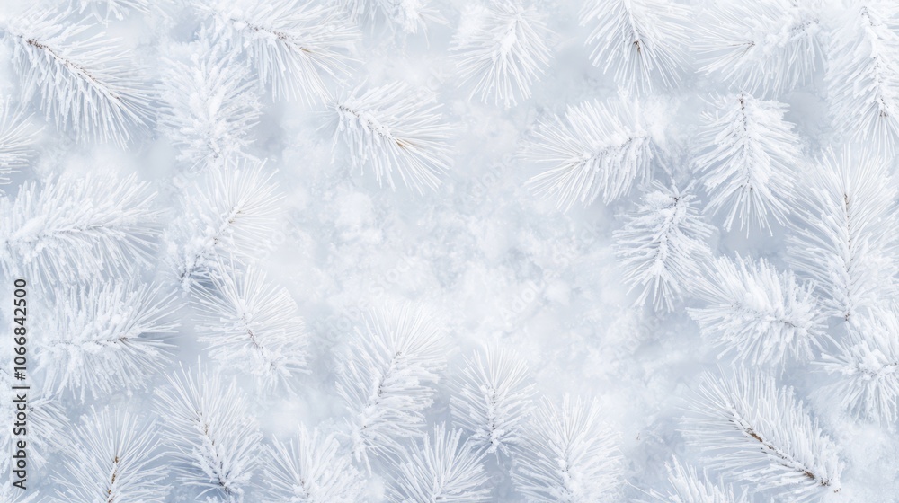 Winter Frame of Snow-Covered Pine Branches on White Background Winter Frame of Snow-Covered Pine Branches on White Background