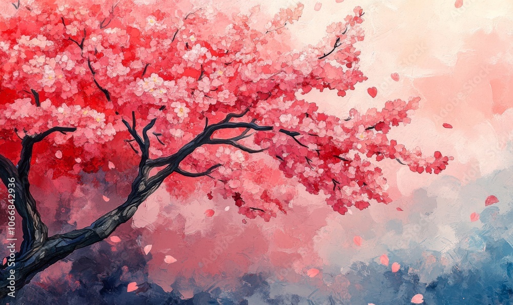 Watercolor cherry blossom tree in full bloom, with soft pink petals, vibrant and gentle, 3D illustration Watercolor cherry blossom tree in full bloom, with soft pink petals, vibrant and gentle, 3D illustration
