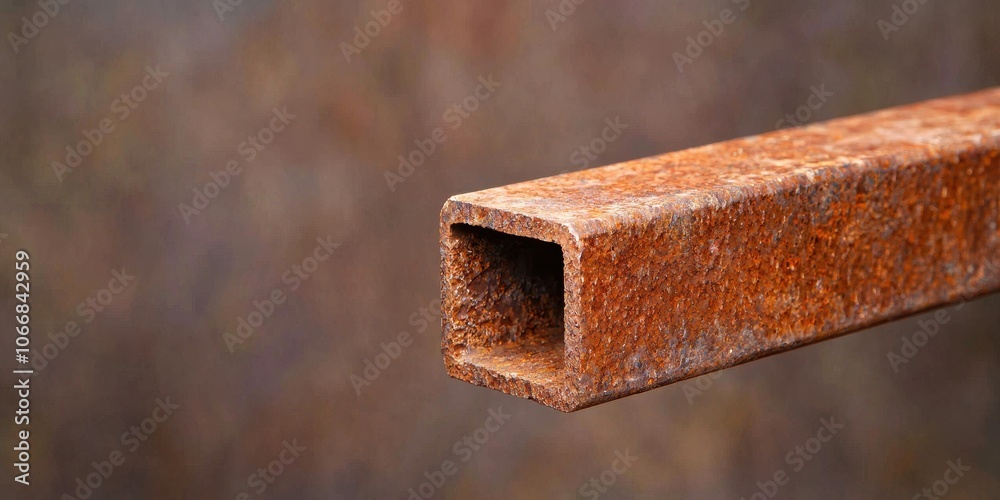 Rusty rectangular metal pipe on a blurred background. Rusty rectangular metal pipe on a blurred background.