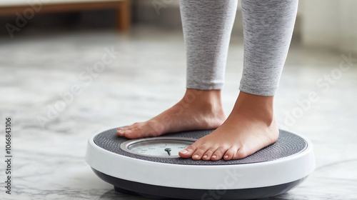 Mujer subida en bascula de peso