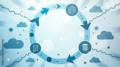 Circular ci/cd workflow diagram with icons representing various stages and tools. photo