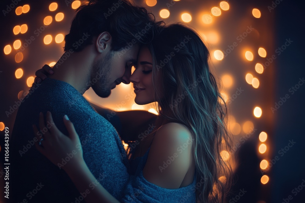 A couple in romantic room hugging each other A couple in romantic room hugging each other