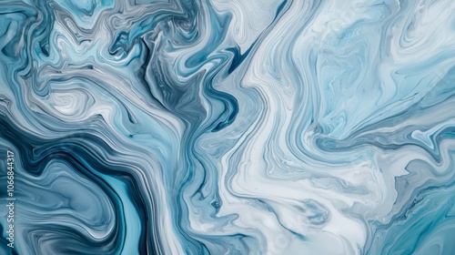Abstract Swirling Colors Painting in Shades of Blue, Green, and White