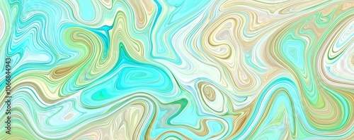 Abstract Swirling Colors Painting in Shades of Blue, Green, and White