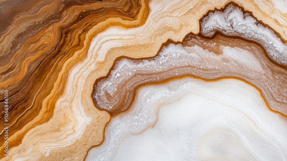 Abstract stone texture featuring warm tones of brown, orange, and white on a smooth surface.