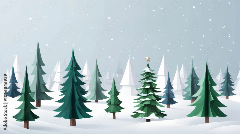 Obraz premium Snowy woodland scene in delicate white paper art style. Perfect for seasonal and holiday themes