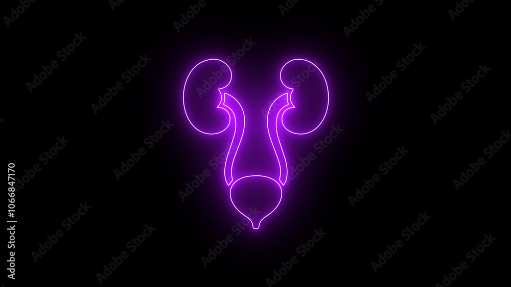 Urinary system icon on black background. Neon dialysis line icon. kidney line icon.