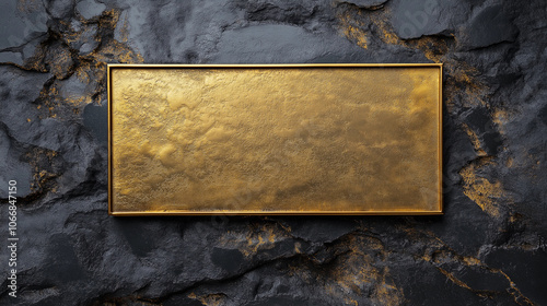 Gold metal rectangular frame on a dark stone background