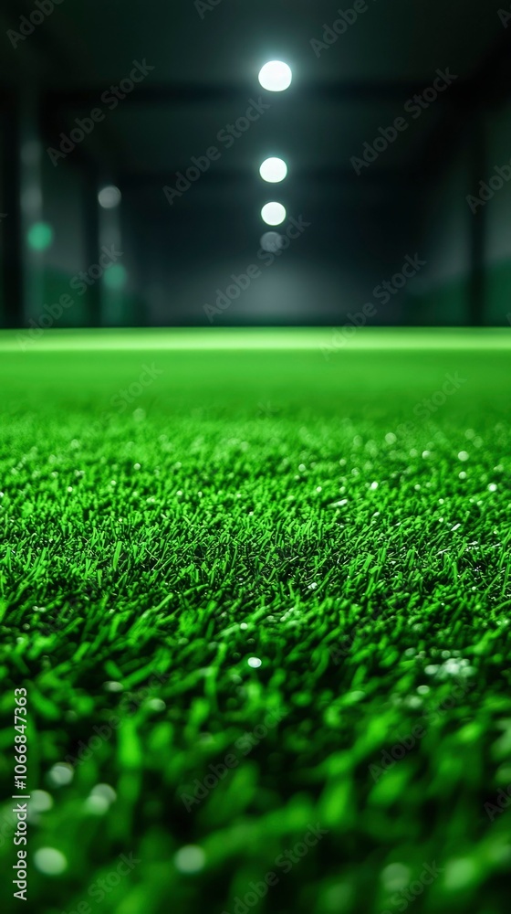 Naklejka premium Close-up View of Artificial Green Grass Under Artificial Lighting
