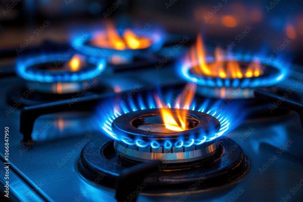 Close-up of a Gas Stove Burner with Blue Flames Close-up of a Gas Stove Burner with Blue Flames