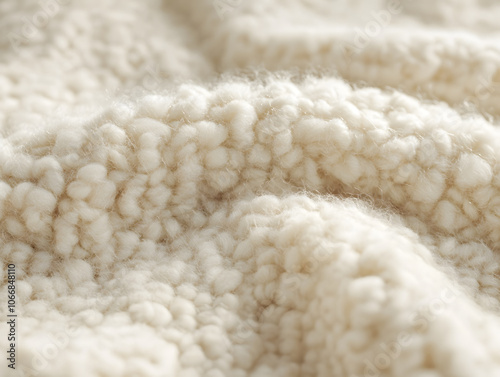 Warm Wool Texture, Soft Cream Knitted Background, Close-up of Cozy Wool Knit Fabric in Soft Beige Tone, Natural Wool Knit Texture, Creamy Beige Warm Fabric Background