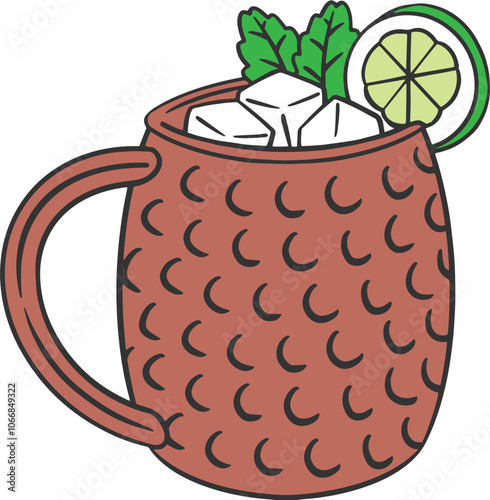 Illustration of a moscow mule cocktail, summer drink menu