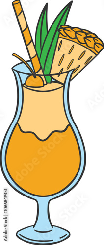 Illustration of a pina colada cocktail, summer drink menu