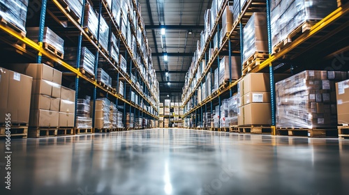 Modern Warehouse Interior with Stocked Shelves