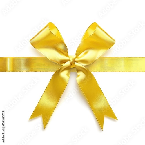 Thin Ribbon. Yellow Bow Ribbon for Gift Decoration Isolated on White Background