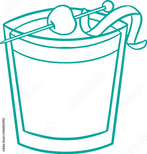 Line art illustration of a glass of amaretto sour cocktail, coloring page bar menu