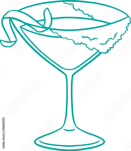 Line art illustration of a glass of sidecar cocktail, coloring page bar menu