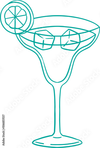 Line art illustration of a glass of daiquiri cocktail, coloring page bar menu