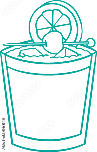 Line art illustration of a glass of whiskey sour cocktail, coloring page bar menu