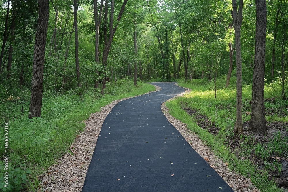 Greenway Trail: A Picturesque Paved Path Through the Summer Forest Greenway Trail: A Picturesque Paved Path Through the Summer Forest