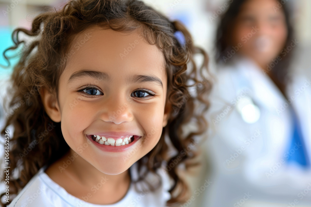 Pediatric dental check-up: Smiling young girl and dentist. Pediatric dental check-up: Smiling young girl and dentist.