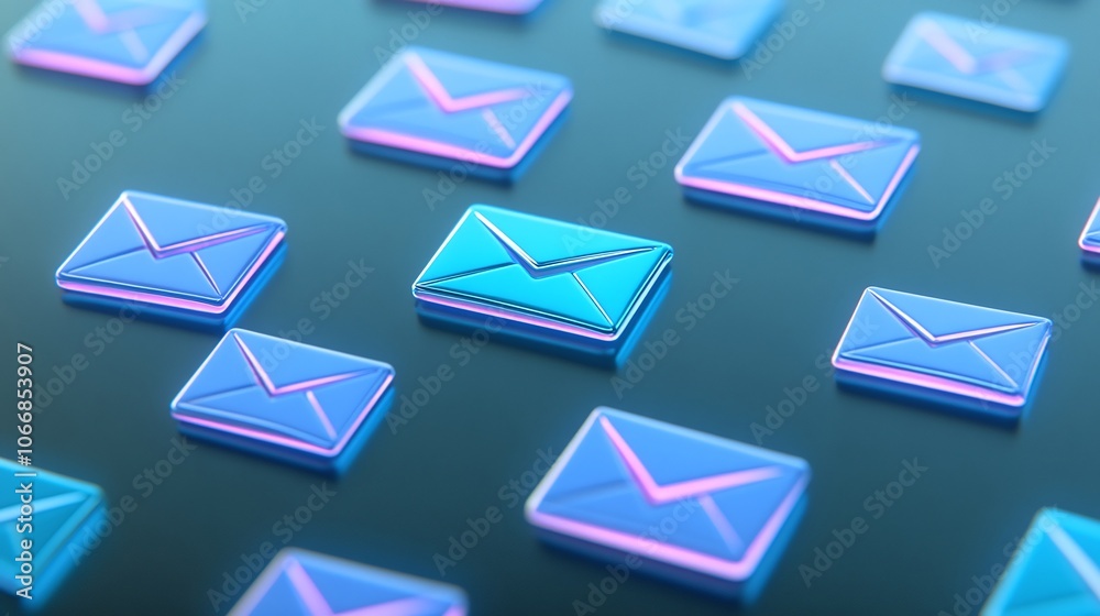 Colorful Email Icons on a Glossy Surface Colorful Email Icons on a Glossy Surface