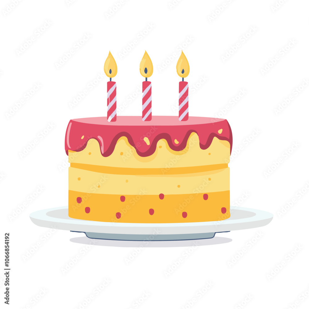 Simple clip art of a birthday cake with three candles on top