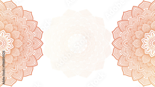 Round mandala on dreamy peach fuzz gradient background. Translucent mesh pattern in the form of a mandala. Mandala with floral patterns.Gradient background with round mandala.Vishal 