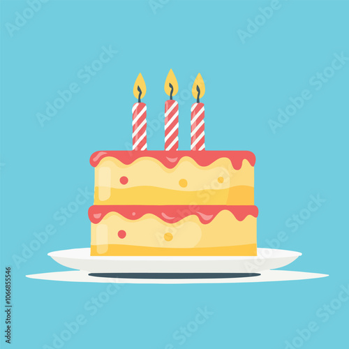 Simple clip art of a birthday cake with three candles on top