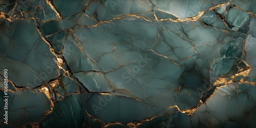 Luxurious dark green marble texture with intricate gold veins, creating a refined and elegant appearance, suitable for backgrounds or design projects