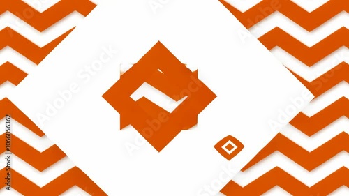 An orange logo with a white zig-zag design is centered on a white background with orange chevron patterns at the edges