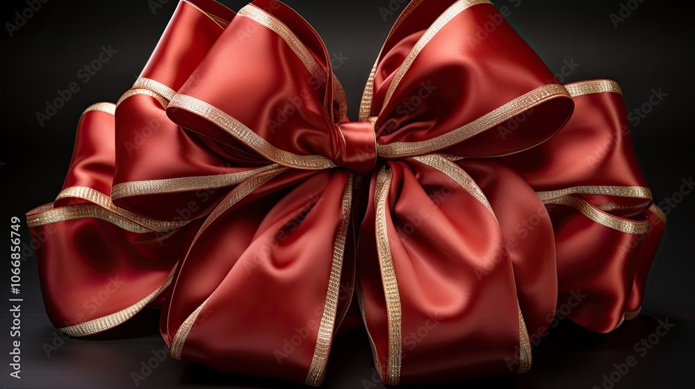 Red ribbon bow on luxurious black background Red ribbon bow on luxurious black background