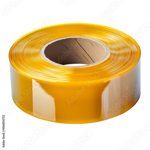 Yellow packing tape roll on a white background photo