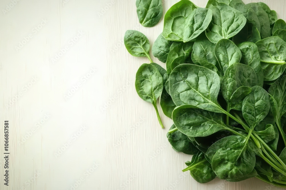 Fresh Spinach Leaves on Wooden Surface Fresh Spinach Leaves on Wooden Surface