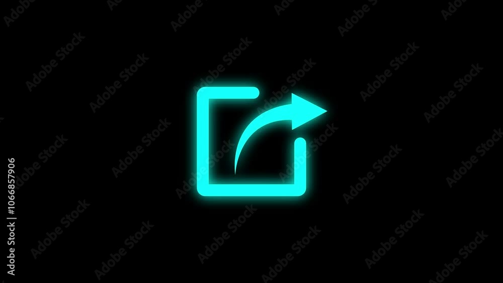 Glowing share icon animation with square on black background. Glowing share icon animation with square on black background.