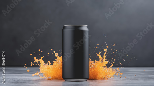 Black Can with Splashing Orange Liquid