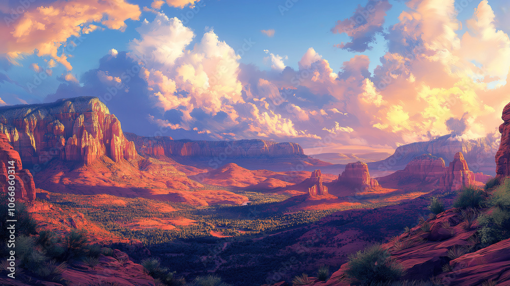 Naklejka premium Stunning landscape of Sedona Mountains with breathtaking colors illuminating the Arizona sky