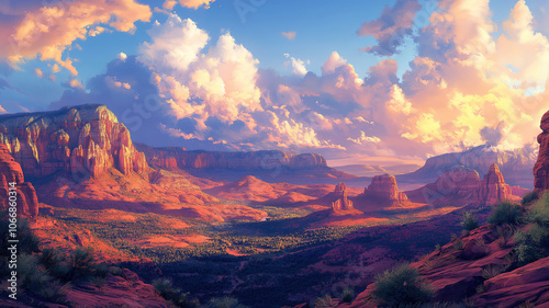 Stunning landscape of Sedona Mountains with breathtaking colors illuminating the Arizona sky