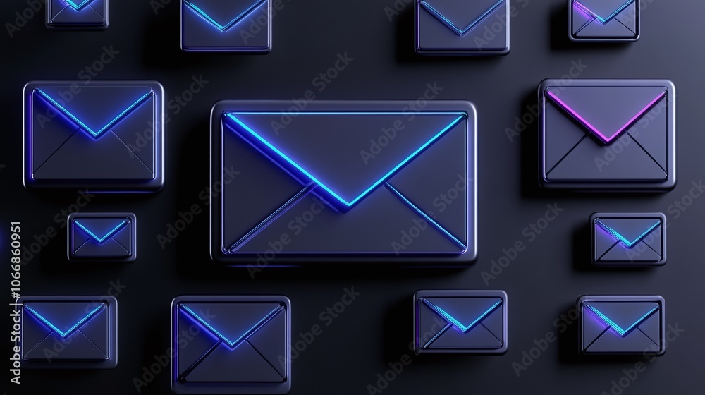 Modern Email Icons on Dark Background Modern Email Icons on Dark Background