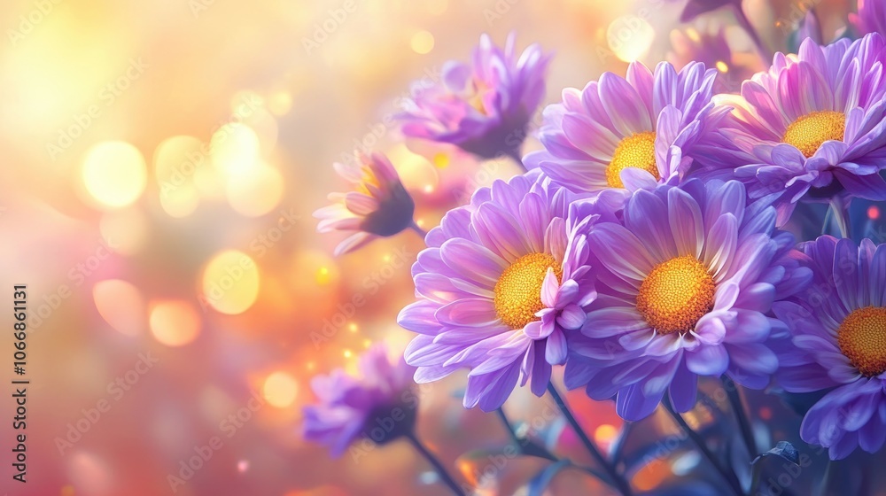Bunch of purple and yellow flowers Colorful bouquets of Chrysanthemum blooms Violet daisies illuminated by sunlight Bunch of purple and yellow flowers Colorful bouquets of Chrysanthemum blooms Violet daisies illuminated by sunlight