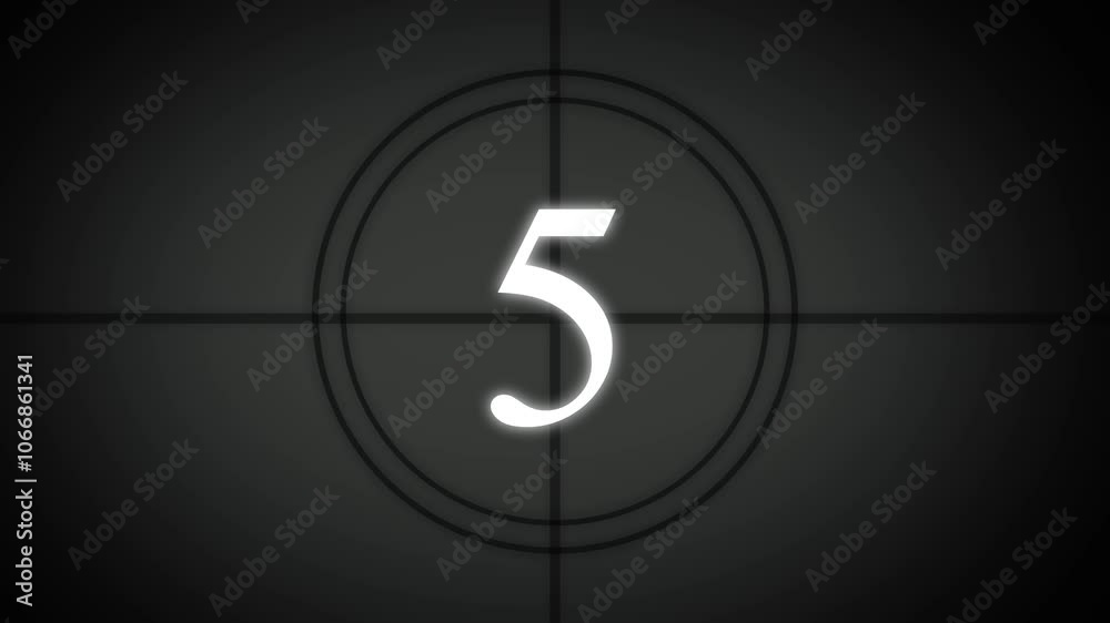 10 seconds vintage film countdown on faded grey background. Movie-style countdown, Counting from 10 seconds to 0 seconds. Old film movie timer count in grey retro style. 
