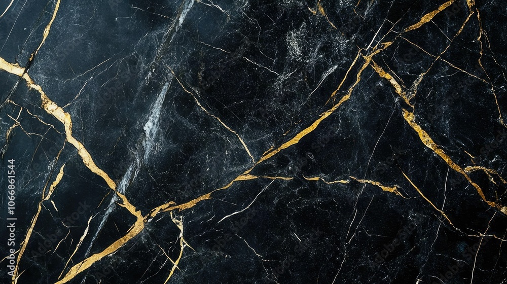 Black marble slab featuring natural golden veining and a high gloss finish showcasing a stunning and elegant texture