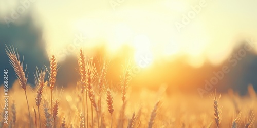 Golden wheat field under a warm sunset glow, nature's serene beauty.