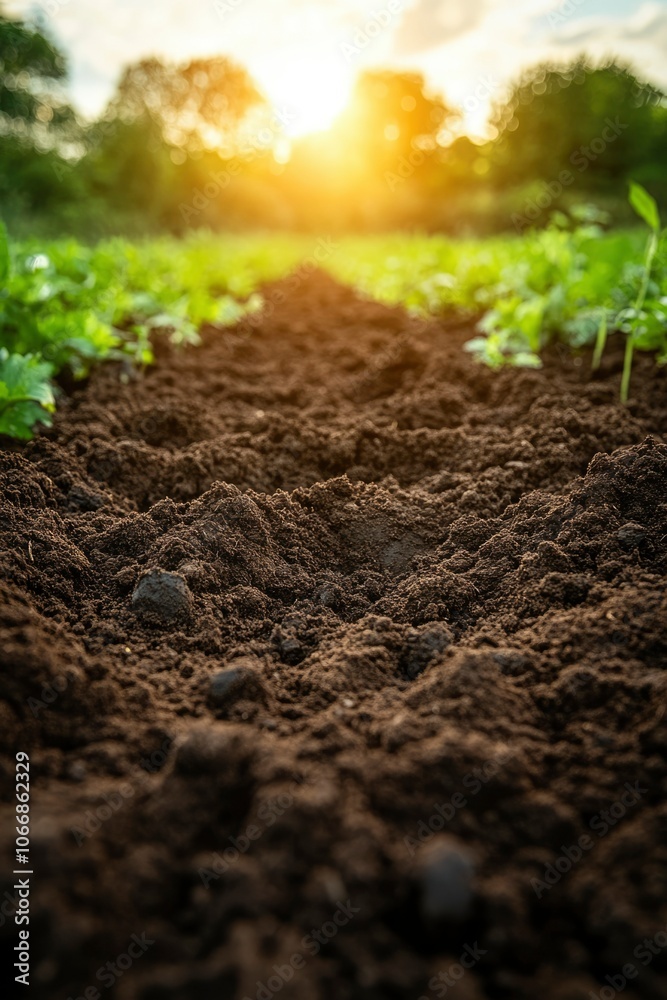 Close-up View of Rich, Dark Soil in a Garden Bed Close-up View of Rich, Dark Soil in a Garden Bed