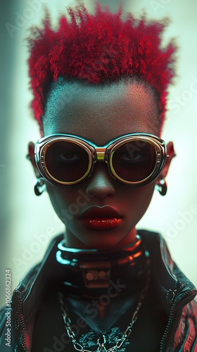 Cyberpunk Woman with Red Hair and Sunglasses: A Futuristic Portrait